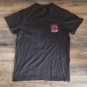 Vans Black Tee with Red Rose Design